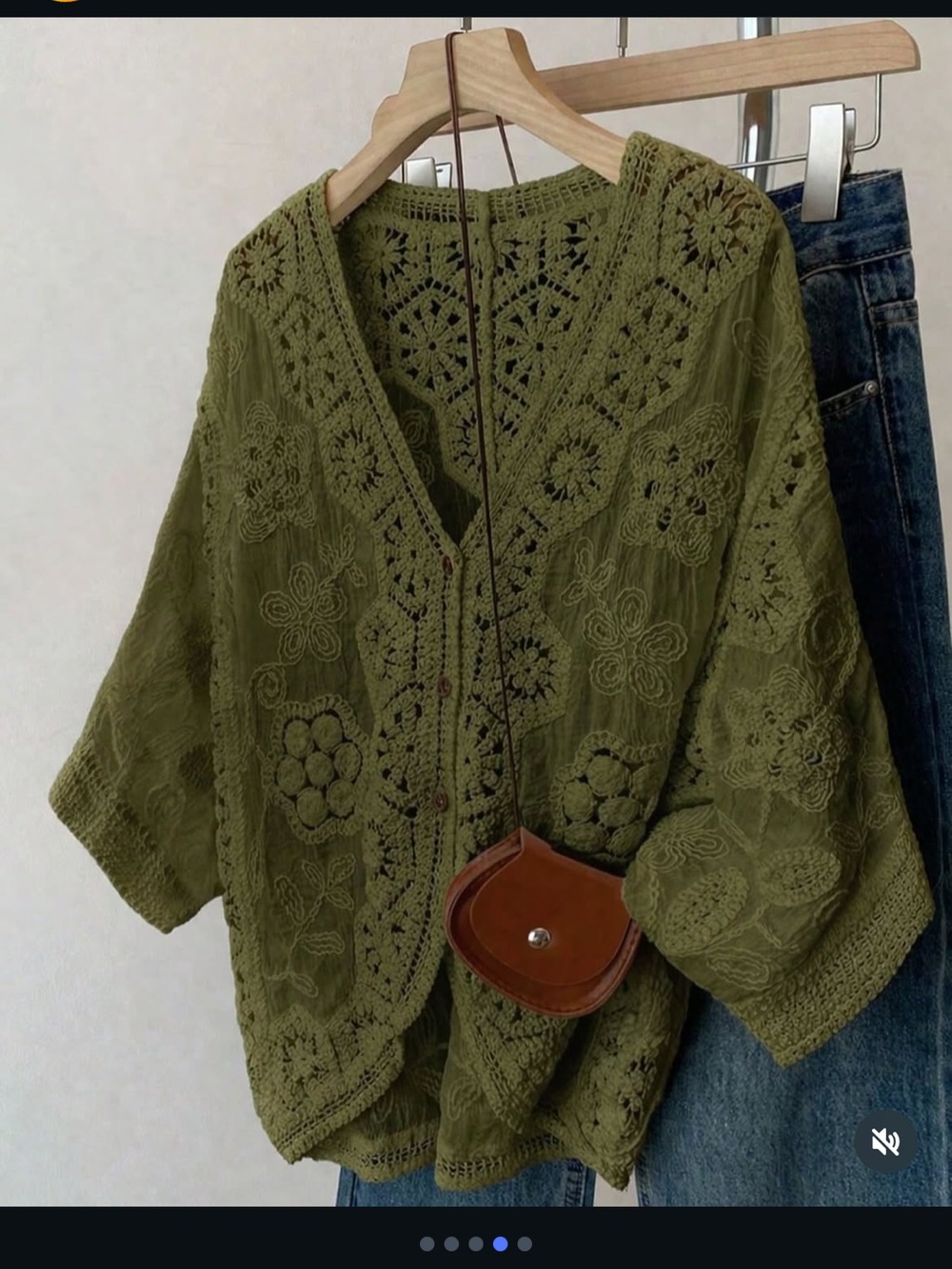 Olive Green Crochet Lace Top Womens